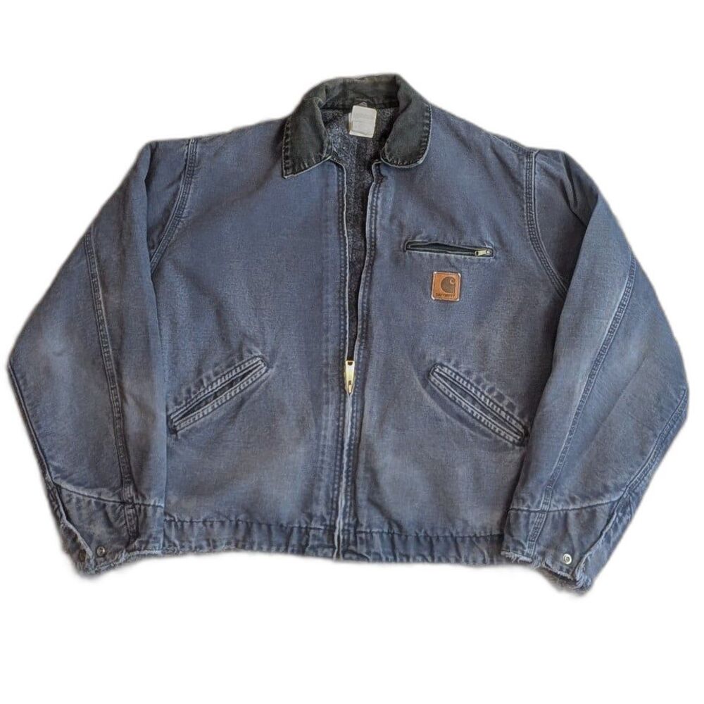Vintage Y2K Carhartt Jacket J64 PTL Faded Blue Distressed  Blanket Lining LG